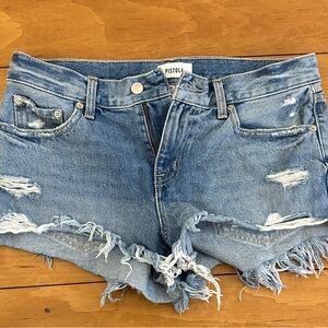 Pistola Frayed Hem Jean Shorts - Light Blue